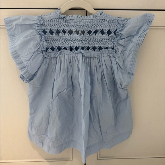 Sea New York Light Blue Smocked Cap Sleeve Cutout Top Short Sleeve Blouse size S - Picture 5 of 9